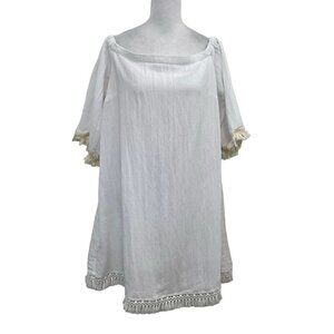 Lilly Pulitzer Off Shoulder Fringe Dress Lined Resort Vacation White size Large